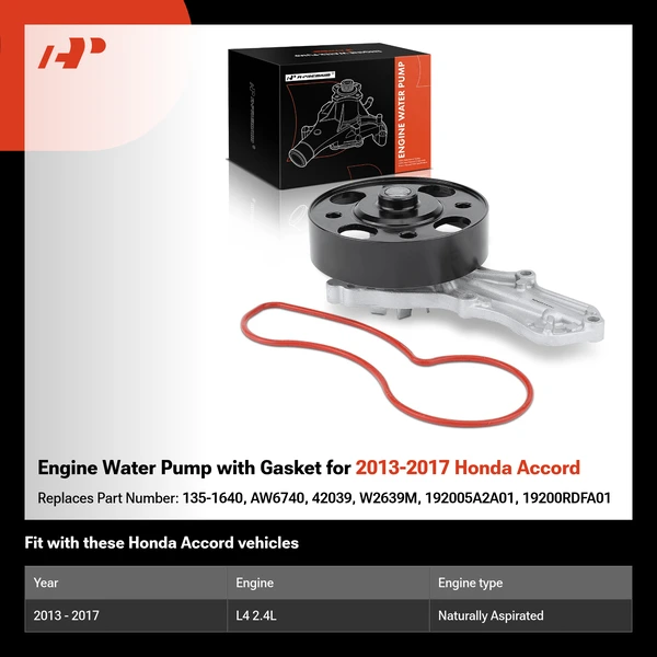 Engine Water Pump with Gasket for 2013-2017 Honda Accord