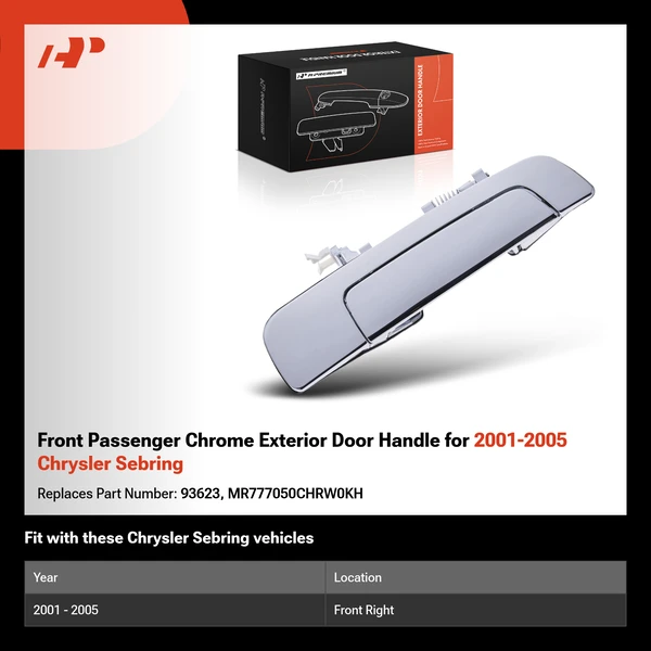 Front Passenger Chrome Exterior Door Handle for 2001-2005 Chrysler Sebring
