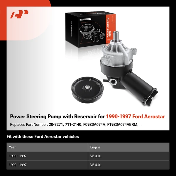Power Steering Pump with Reservoir for 1990-1997 Ford Aerostar