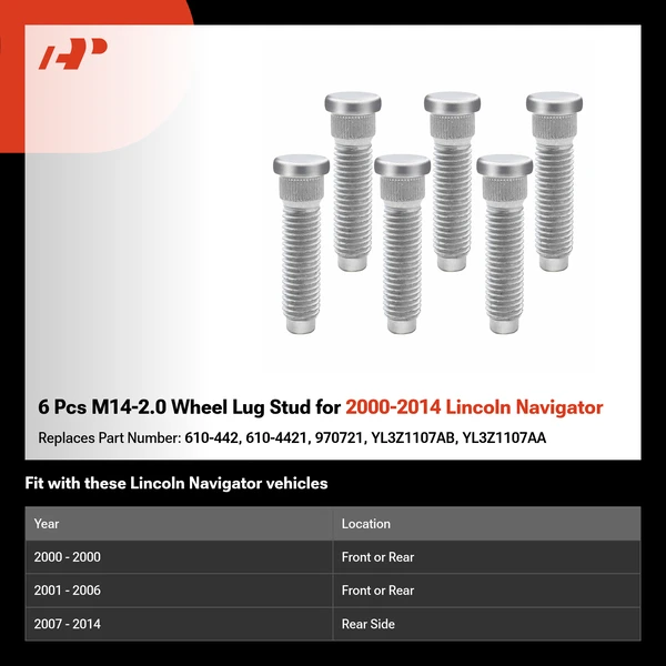 6 Pcs M14-2.0 Wheel Lug Stud for 2000-2014 Lincoln Navigator