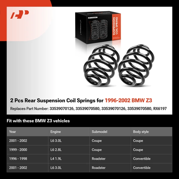 2 Pcs Rear Suspension Coil Springs for 1996-2002 BMW Z3