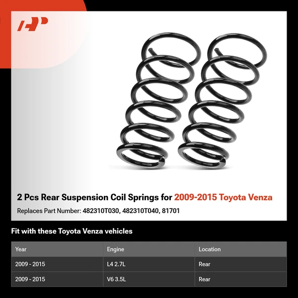 2 Pcs Rear Suspension Coil Springs for 2009-2015 Toyota Venza