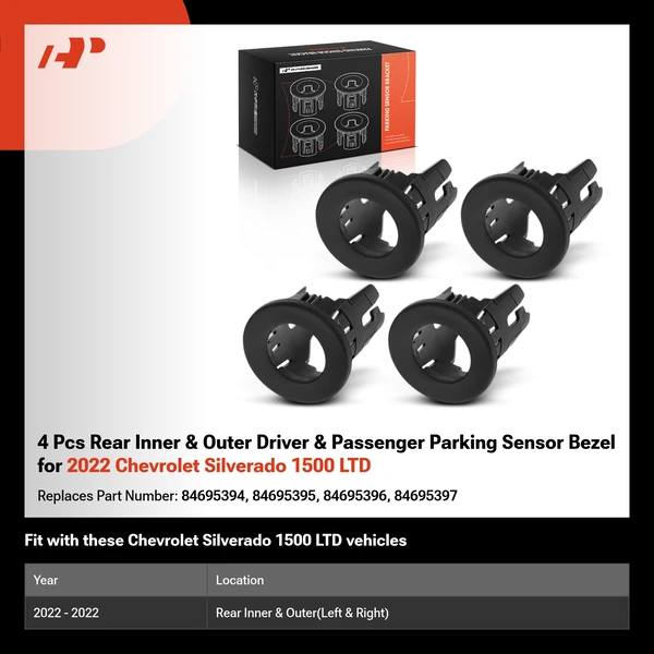 4 Pcs Rear Inner & Outer Driver & Passenger Parking Sensor Bezel for 2022 Chevrolet Silverado 1500 LTD