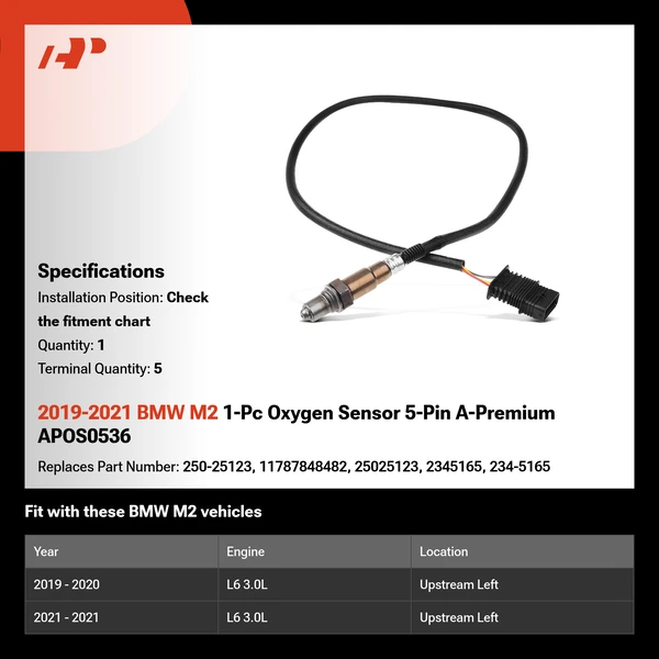 2019-2021 BMW M2 1-Pc Oxygen Sensor 5-Pin A-Premium APOS0536