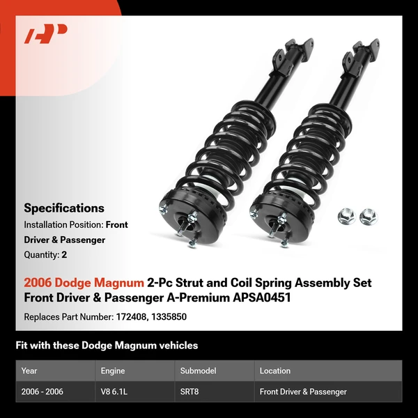 2006 Dodge Magnum 2-Pc Strut and Coil Spring Assembly Set Front Driver & Passenger A-Premium APSA0451