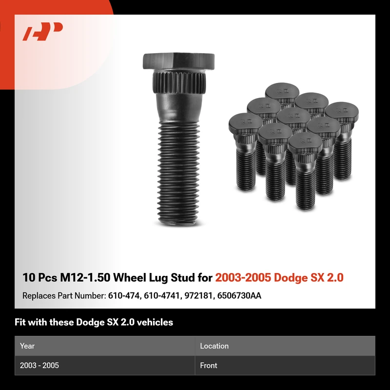 10 Pcs M12-1.50 Wheel Lug Stud for 2003-2005 Dodge SX 2.0