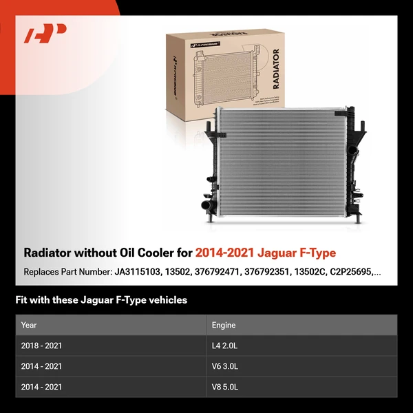 Radiator without Oil Cooler for 2014-2021 Jaguar F-Type