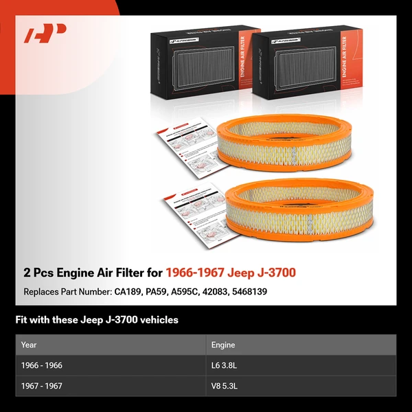 2 Pcs Engine Air Filter for 1966-1967 Jeep J-3700