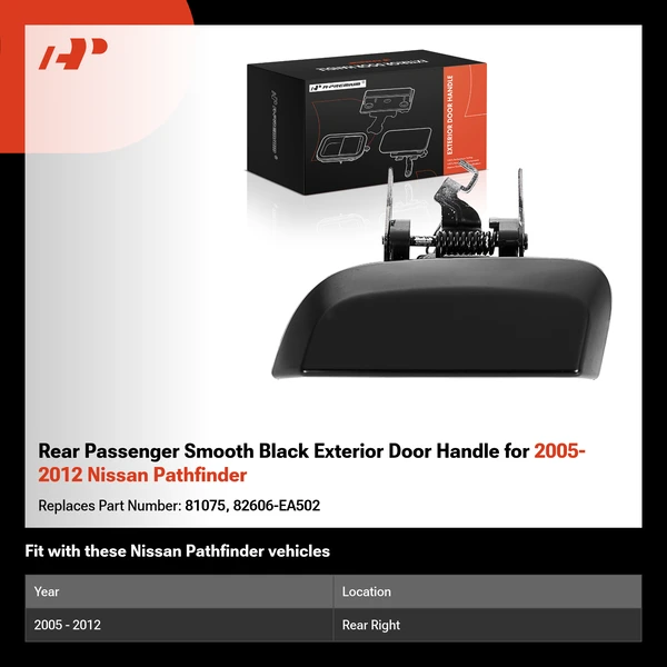 Rear Passenger Smooth Black Exterior Door Handle for 2005-2012 Nissan Pathfinder