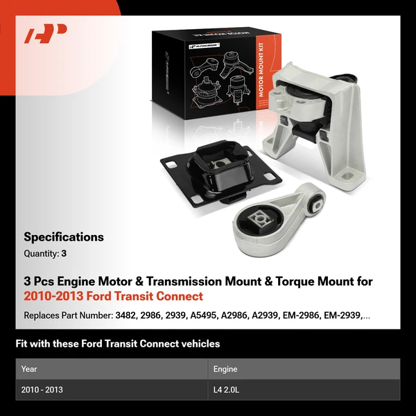 3 Pcs Engine Motor & Transmission Mount & Torque Mount for 2010-2013 Ford Transit Connect