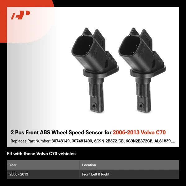 2 Pcs Front ABS Wheel Speed Sensor for 2006-2013 Volvo C70