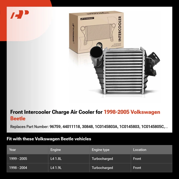 Front Intercooler Charge Air Cooler for 1998-2005 Volkswagen Beetle