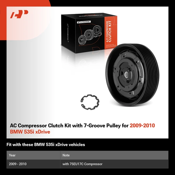 AC Compressor Clutch Kit with 7-Groove Pulley for 2009-2010 BMW 535i xDrive