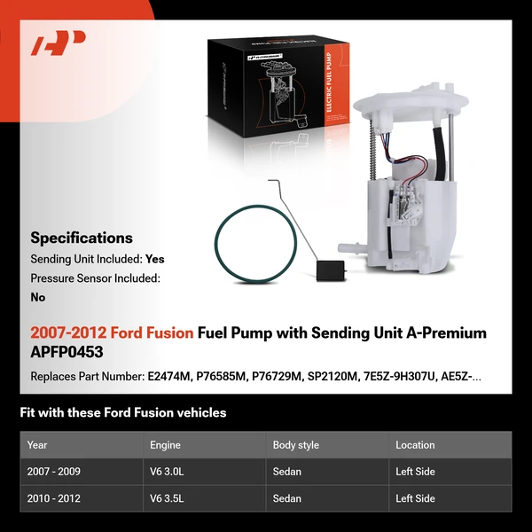 2007-2012 Ford Fusion Fuel Pump with Sending Unit A-Premium APFP0453