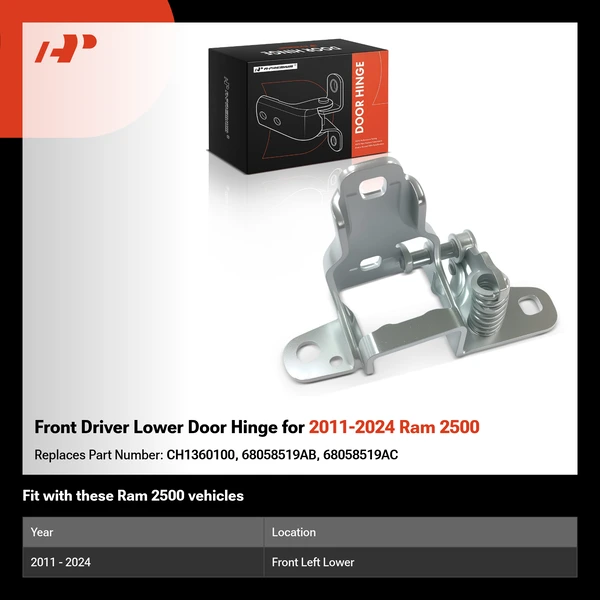 Front Driver Lower Door Hinge for 2011-2024 Ram 2500