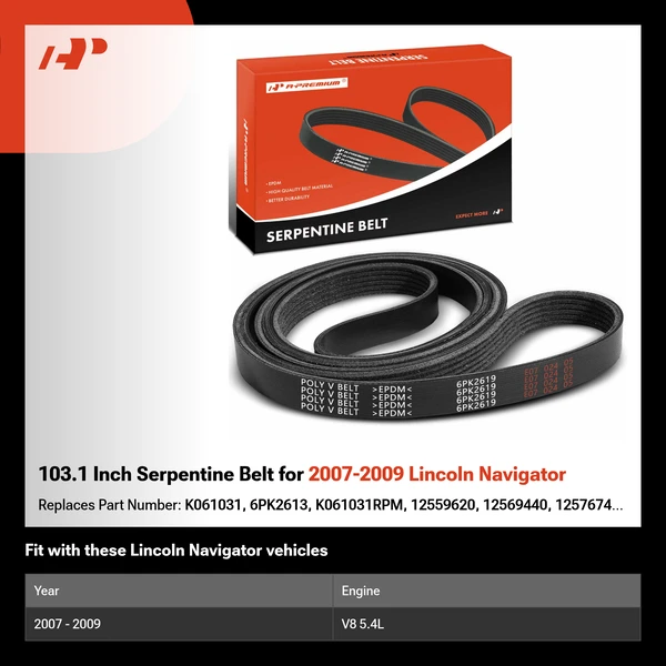 103.1 Inch Serpentine Belt for 2007-2009 Lincoln Navigator