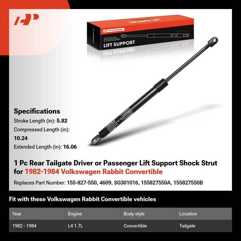 1 Pc Rear Tailgate Driver or Passenger Lift Support Shock Strut for 1982-1984 Volkswagen Rabbit Convertible