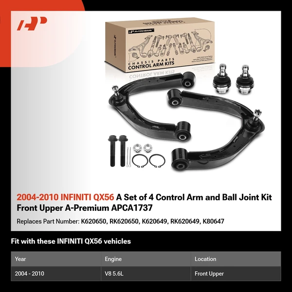 2004-2010 INFINITI QX56 A Set of 4 Control Arm and Ball Joint Kit Front Upper A-Premium APCA1737
