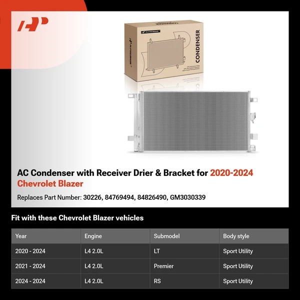 AC Condenser with Receiver Drier & Bracket for 2020-2024 Chevrolet Blazer