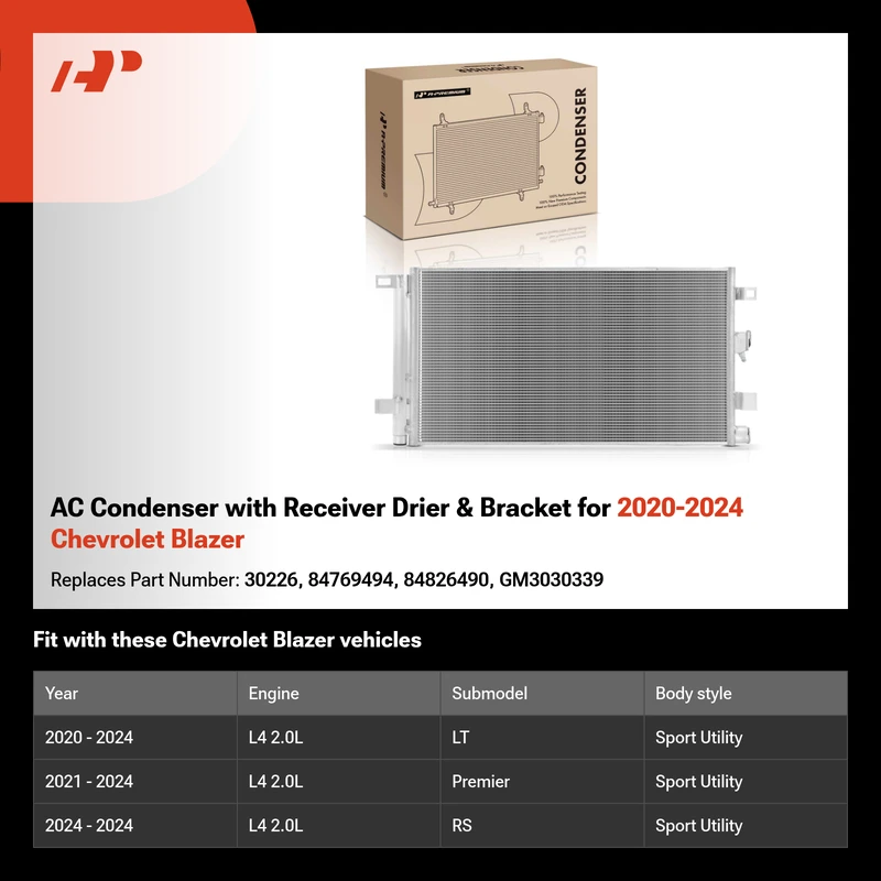 AC Condenser with Receiver Drier & Bracket for 2020-2024 Chevrolet Blazer