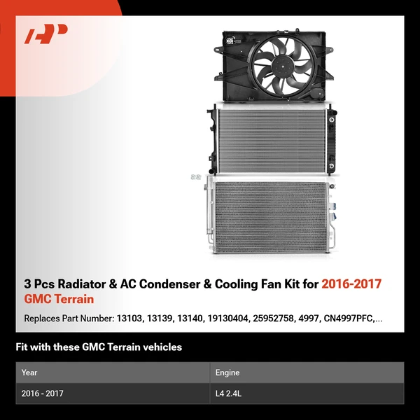 3 Pcs Radiator & AC Condenser & Cooling Fan Kit for 2016-2017 GMC Terrain