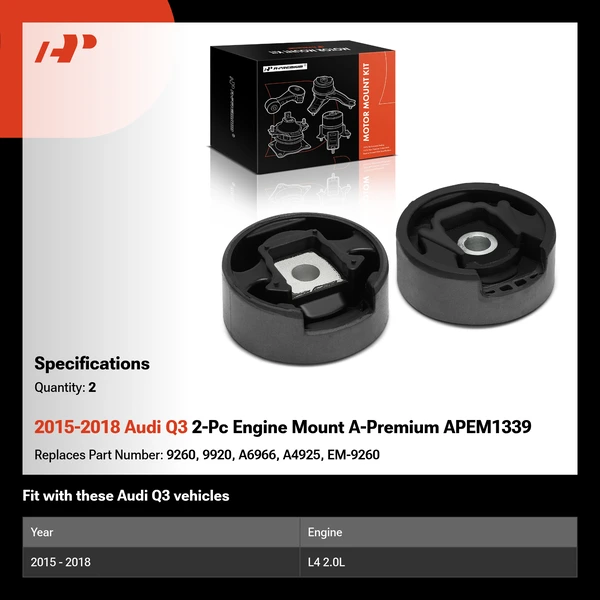 2015-2018 Audi Q3 2-Pc Engine Mount A-Premium APEM1339