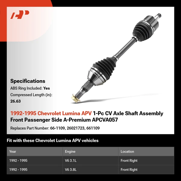 1992-1995 Chevrolet Lumina APV 1-Pc CV Axle Shaft Assembly Front Passenger Side A-Premium APCVA057