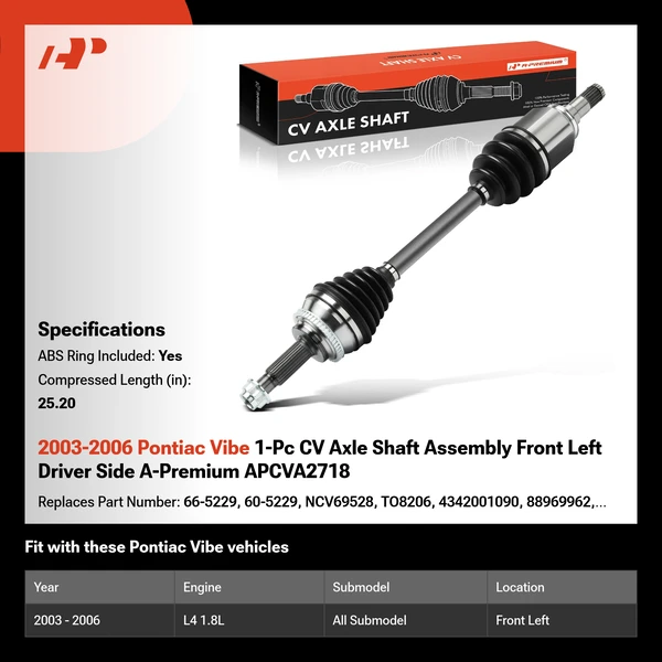 2003-2006 Pontiac Vibe 1-Pc CV Axle Shaft Assembly Front Left Driver Side A-Premium APCVA2718