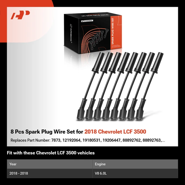 8 Pcs Spark Plug Wire Set for 2018 Chevrolet LCF 3500