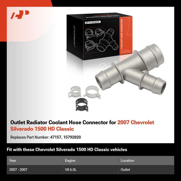 Outlet Radiator Coolant Hose Connector for 2007 Chevrolet Silverado 1500 HD Classic