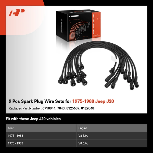 9 Pcs Spark Plug Wire Sets for 1975-1988 Jeep J20