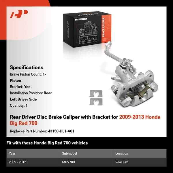 Rear Driver Disc Brake Caliper with Bracket for 2009-2013 Honda Big Red 700