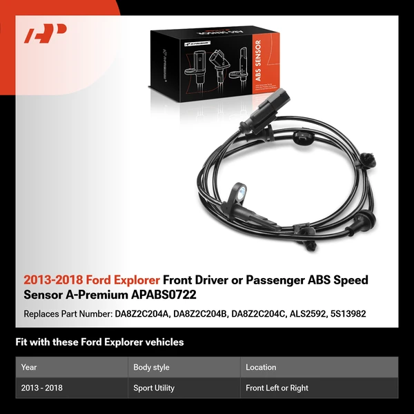 2013-2018 Ford Explorer Front Driver or Passenger ABS Speed Sensor A-Premium APABS0722