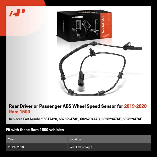 Rear Driver or Passenger ABS Wheel Speed Sensor for 2019-2020 Ram 1500