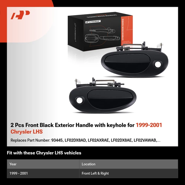 2 Pcs Front Black Exterior Handle with keyhole for 1999-2001 Chrysler LHS