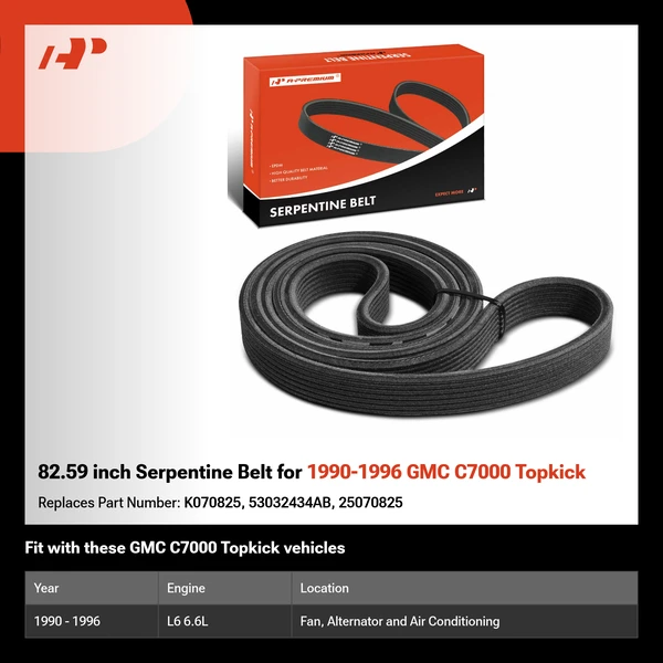 82.59 inch Serpentine Belt for 1990-1996 GMC C7000 Topkick