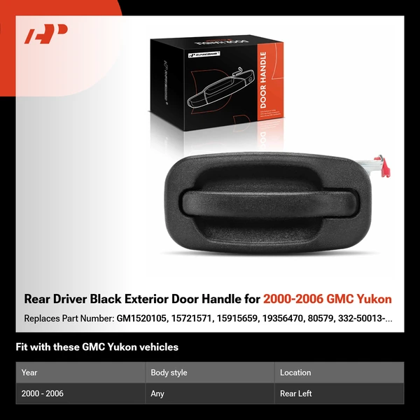 Rear Driver Black Exterior Door Handle for 2000-2006 GMC Yukon