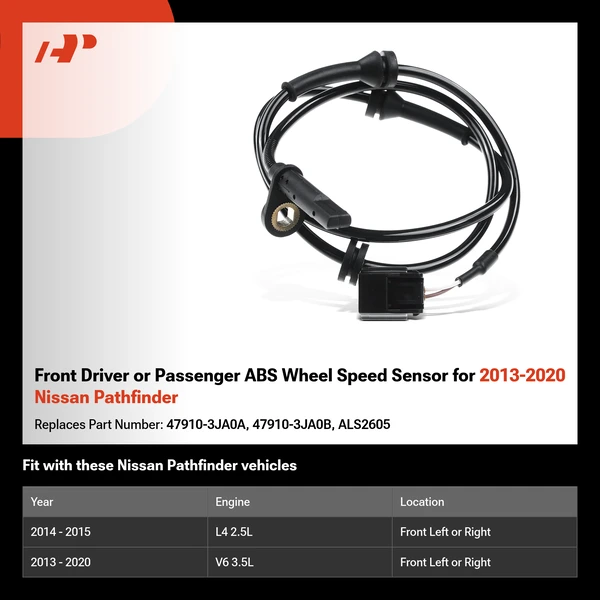 Front Driver or Passenger ABS Wheel Speed Sensor for 2013-2020 Nissan Pathfinder