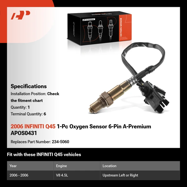 2006 INFINITI Q45 1-Pc Oxygen Sensor 6-Pin A-Premium APOS0431