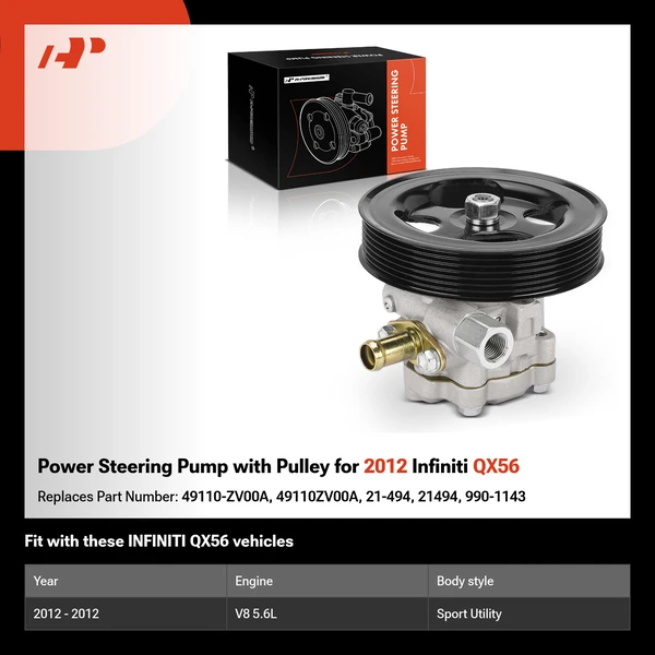 Power Steering Pump with Pulley for 2012 Infiniti QX56