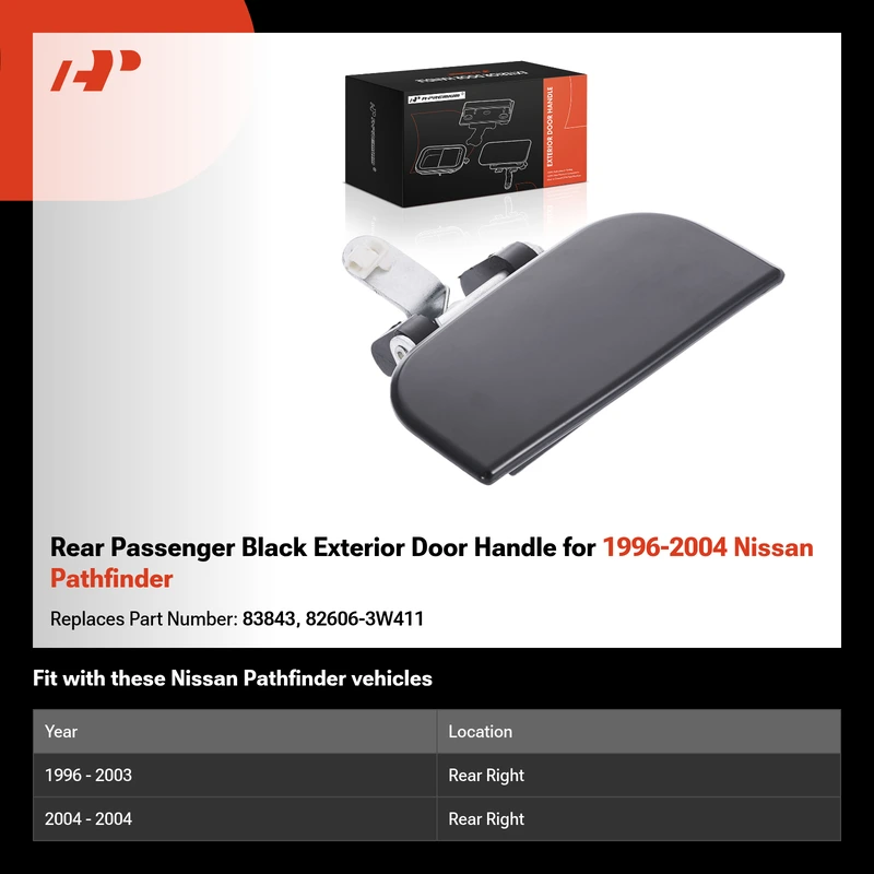 Rear Passenger Black Exterior Door Handle for 1996-2004 Nissan Pathfinder