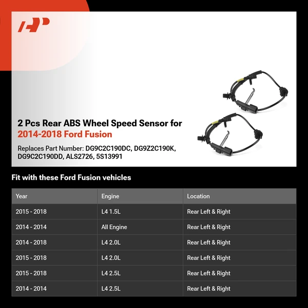 2 Pcs Rear ABS Wheel Speed Sensor for 2014-2018 Ford Fusion