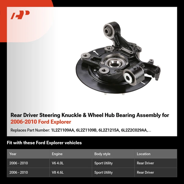 Rear Driver Steering Knuckle & Wheel Hub Bearing Assembly for 2006-2010 Ford Explorer