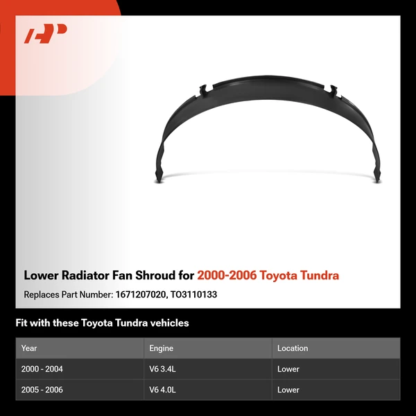 Lower Radiator Fan Shroud for 2000-2006 Toyota Tundra