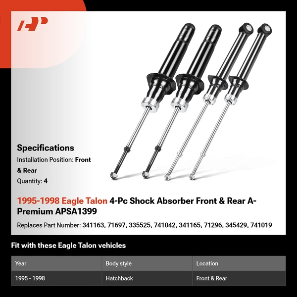 1995-1998 Eagle Talon 4-Pc Shock Absorber Front & Rear A-Premium APSA1399