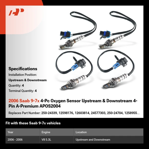 2006 Saab 9-7x 4-Pc Oxygen Sensor Upstream & Downstream 4-Pin A-Premium APOS2004
