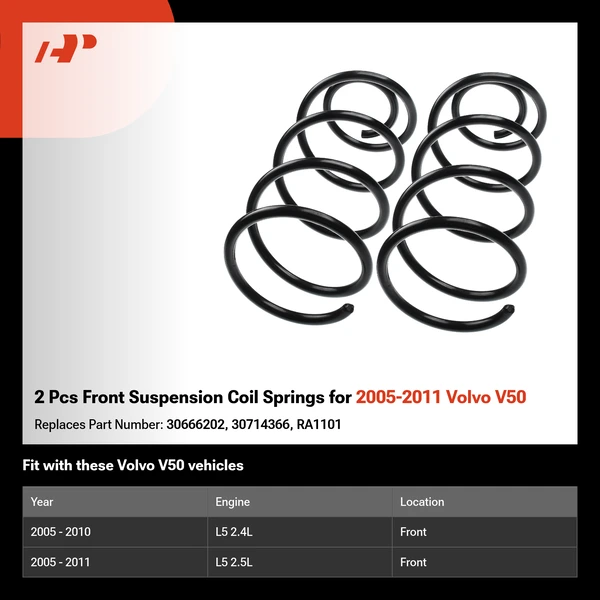 2 Pcs Front Suspension Coil Springs for 2005-2011 Volvo V50