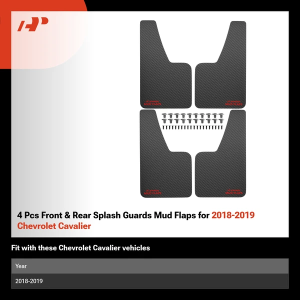 4 Pcs Front & Rear Splash Guards Mud Flaps for 2018-2019 Chevrolet Cavalier