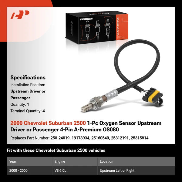 2000 Chevrolet Suburban 2500 1-Pc Oxygen Sensor Upstream Driver or Passenger 4-Pin A-Premium OS080