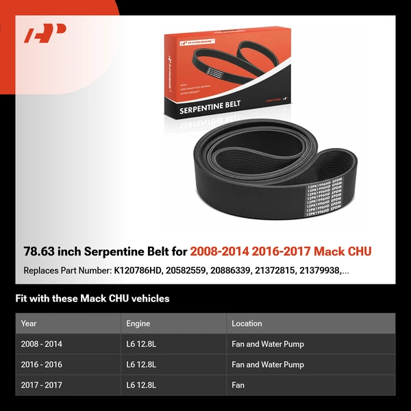 78.63 inch Serpentine Belt for 2008-2014 2016-2017 Mack CHU